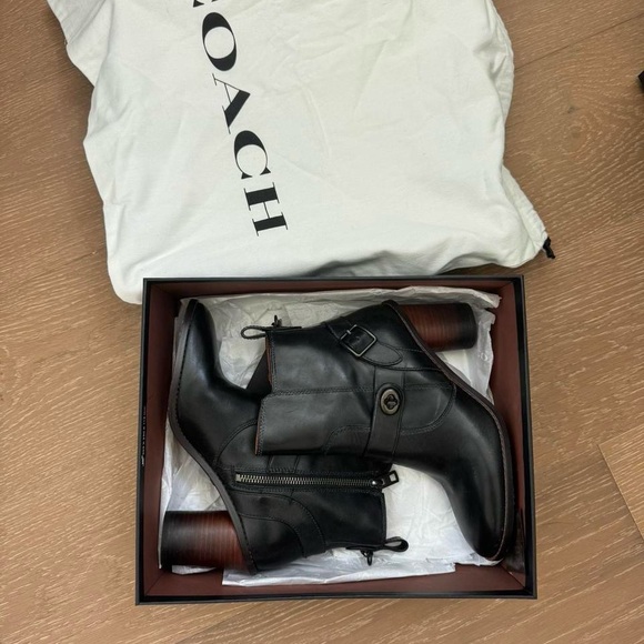 Coach Black Leather Boots with Buckle - Picture 1 of 8